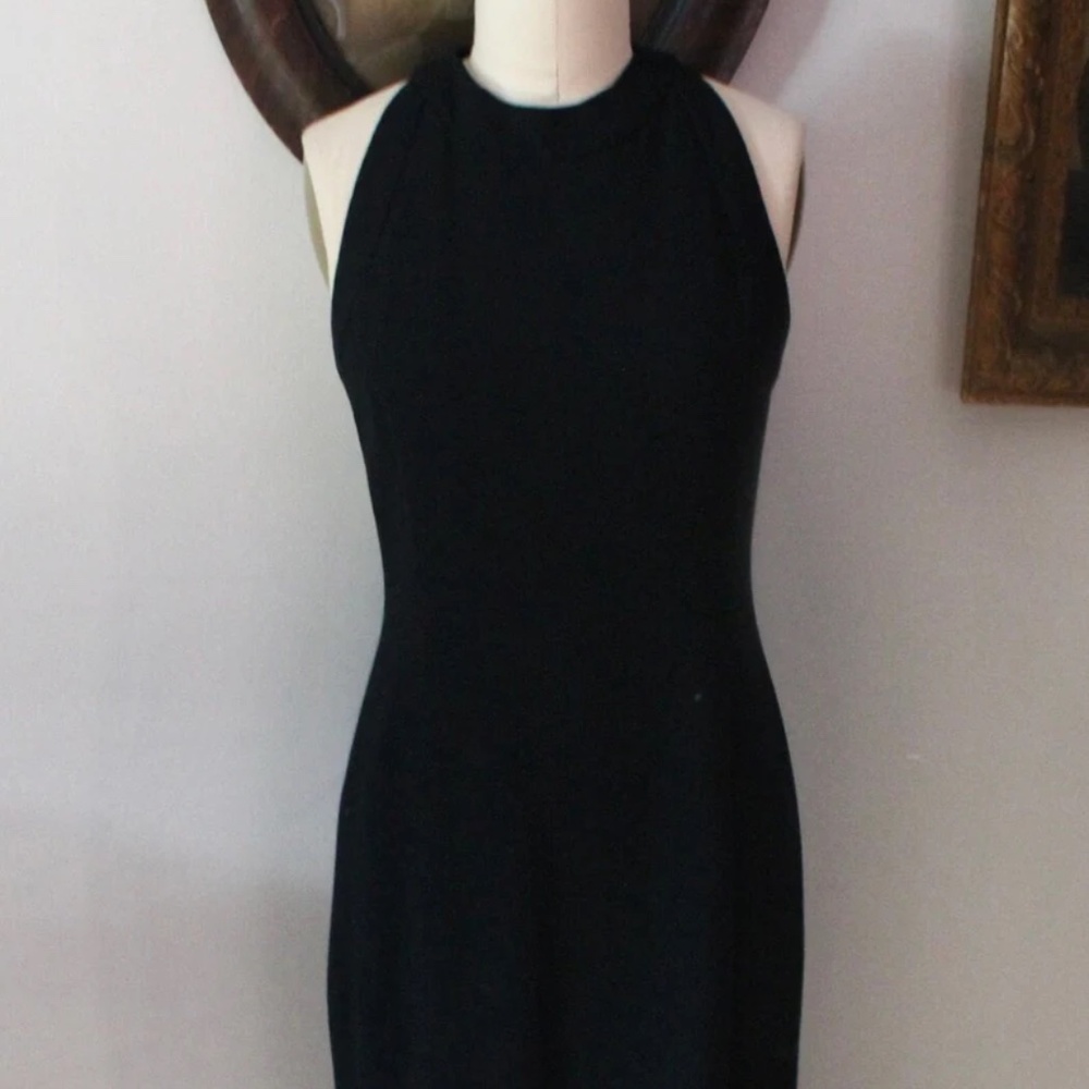 1980's Evan-Picone Black Wool Crepe Dress With Side Slit